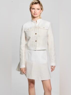 Cropped Textured Jacket in cream